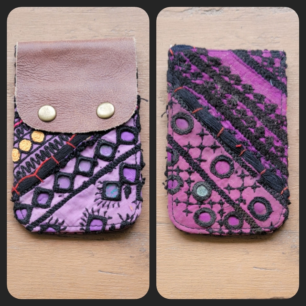 🥂🕺 Free People Boho Embroidered Repurposed vtg banjara Wallet Card Case